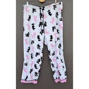 Disney Vintage 2 Minnie Mouse Pajama Pants XL White Pink Polka Dot Cotton Lounge